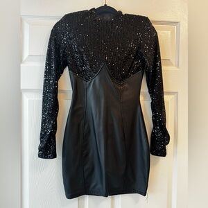 Black Sequin and Faux leather Dress